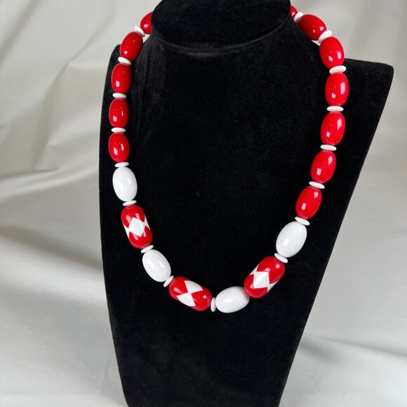 Avon 1987 Vintage Sunsations Red White Necklace Retro Chunky Statement - Picture 2 of 5